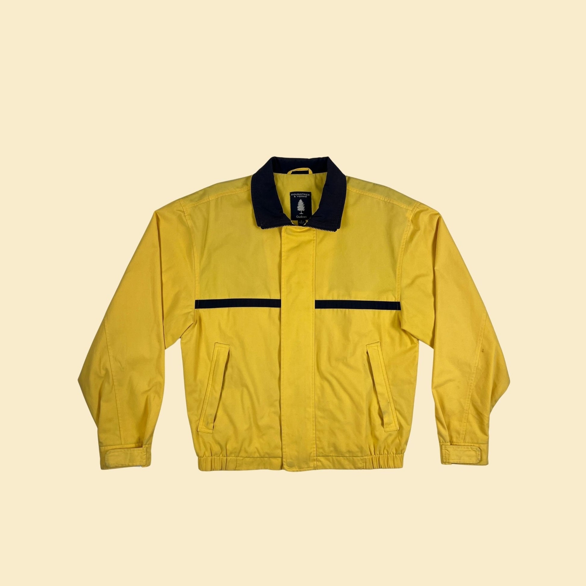 90s S yellow/blue windbreaker by Roundtree & Yorke, vintage 1990s zip up jacket