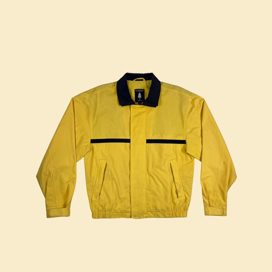 90s S yellow/blue windbreaker by Roundtree & Yorke, vintage 1990s zip up jacket