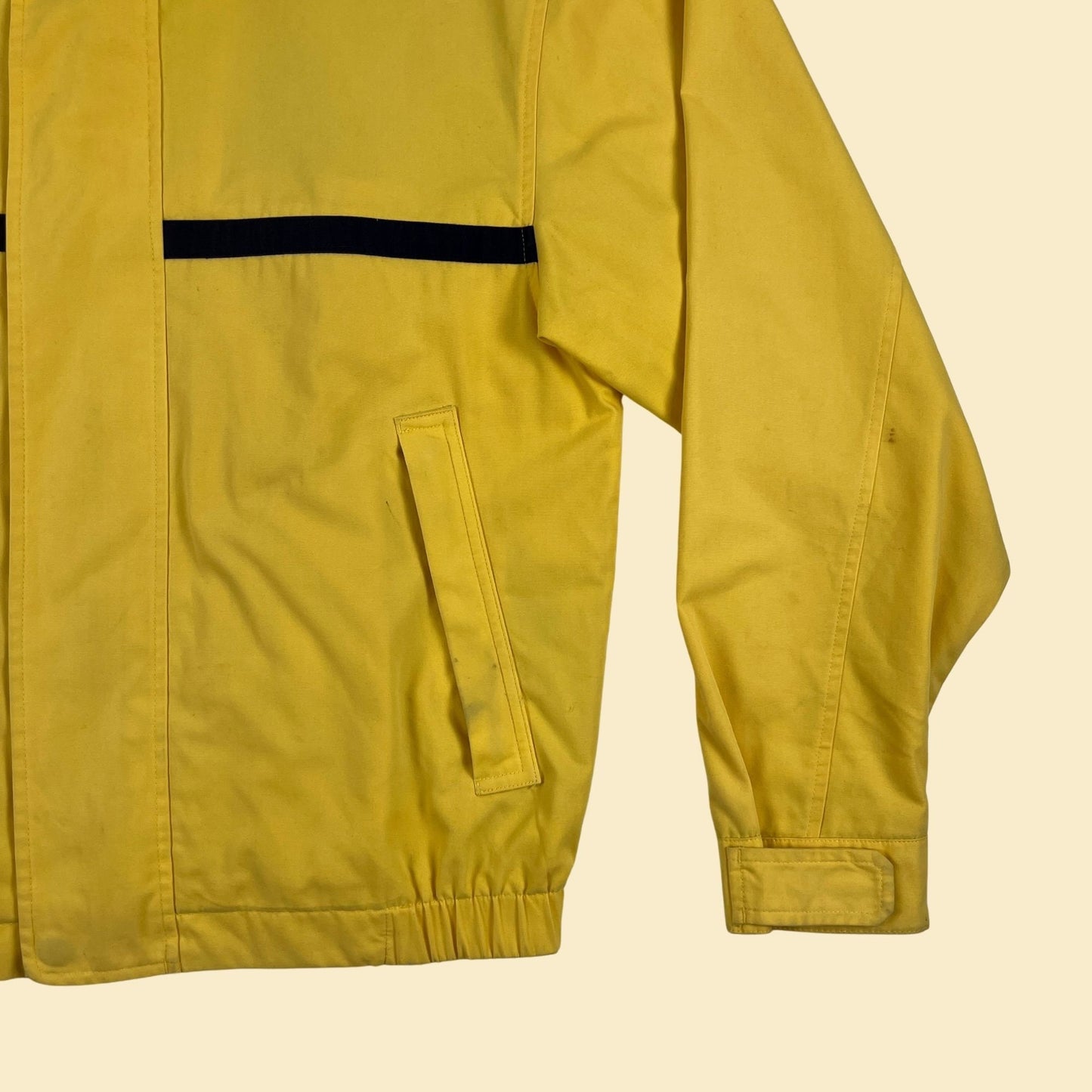 90s S yellow/blue windbreaker by Roundtree & Yorke, vintage 1990s zip up jacket