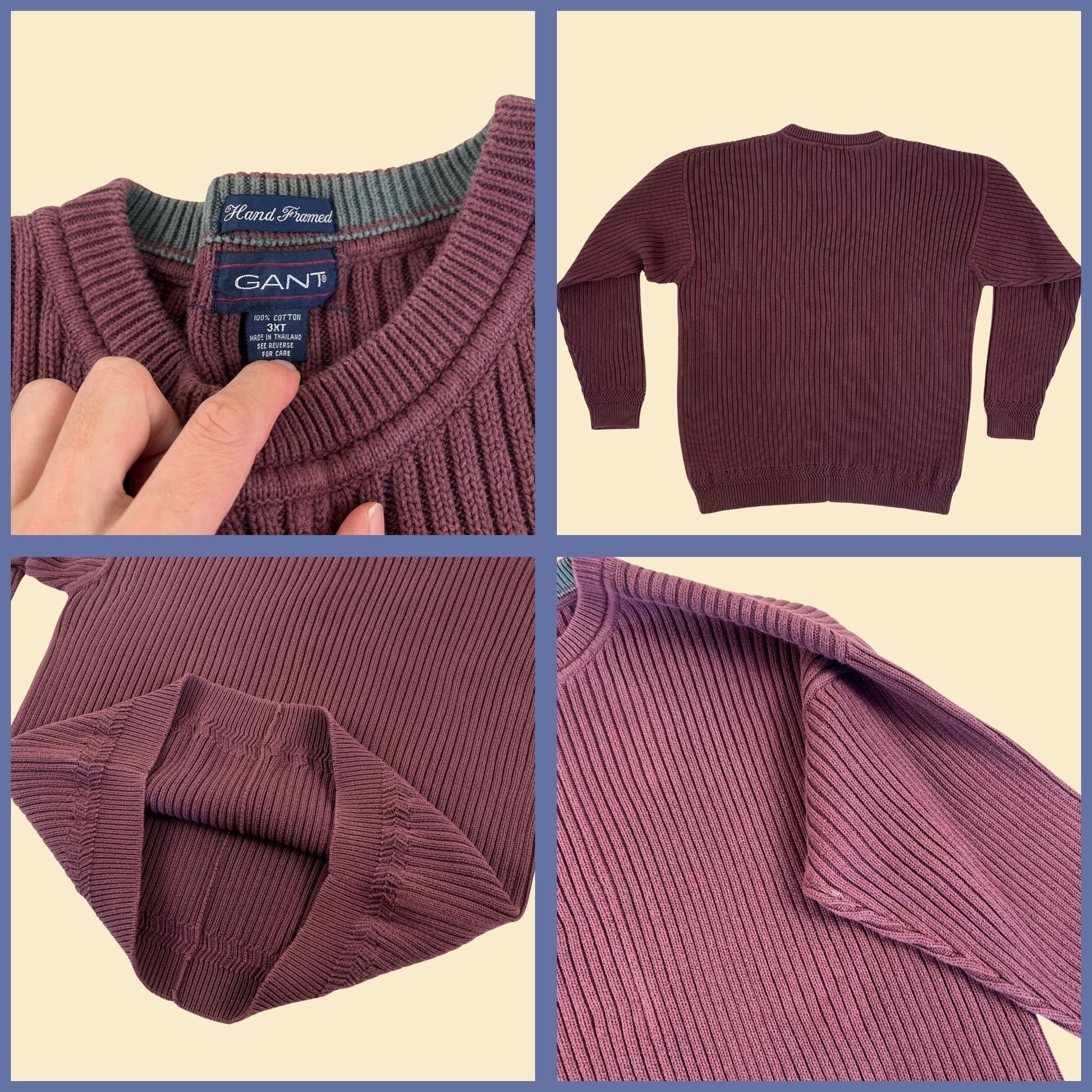 1990s GANT burgundy 3XT sweater, vintage 90s cotton crewneck men's sweater