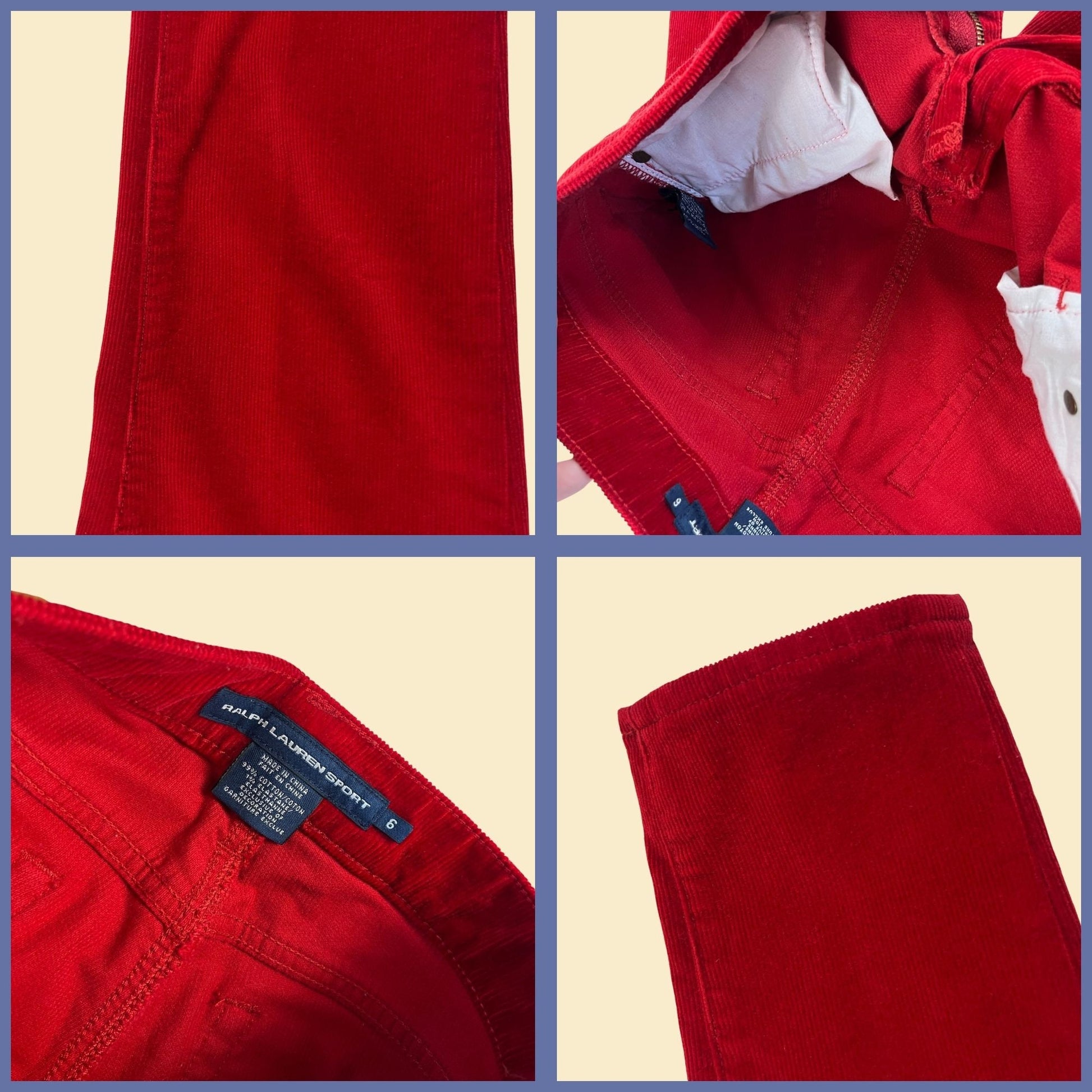 Vintage 90s/Y2K Ralph Lauren Sport corduroy pants, size 6 red 1990s skinny to straight leg women's pants