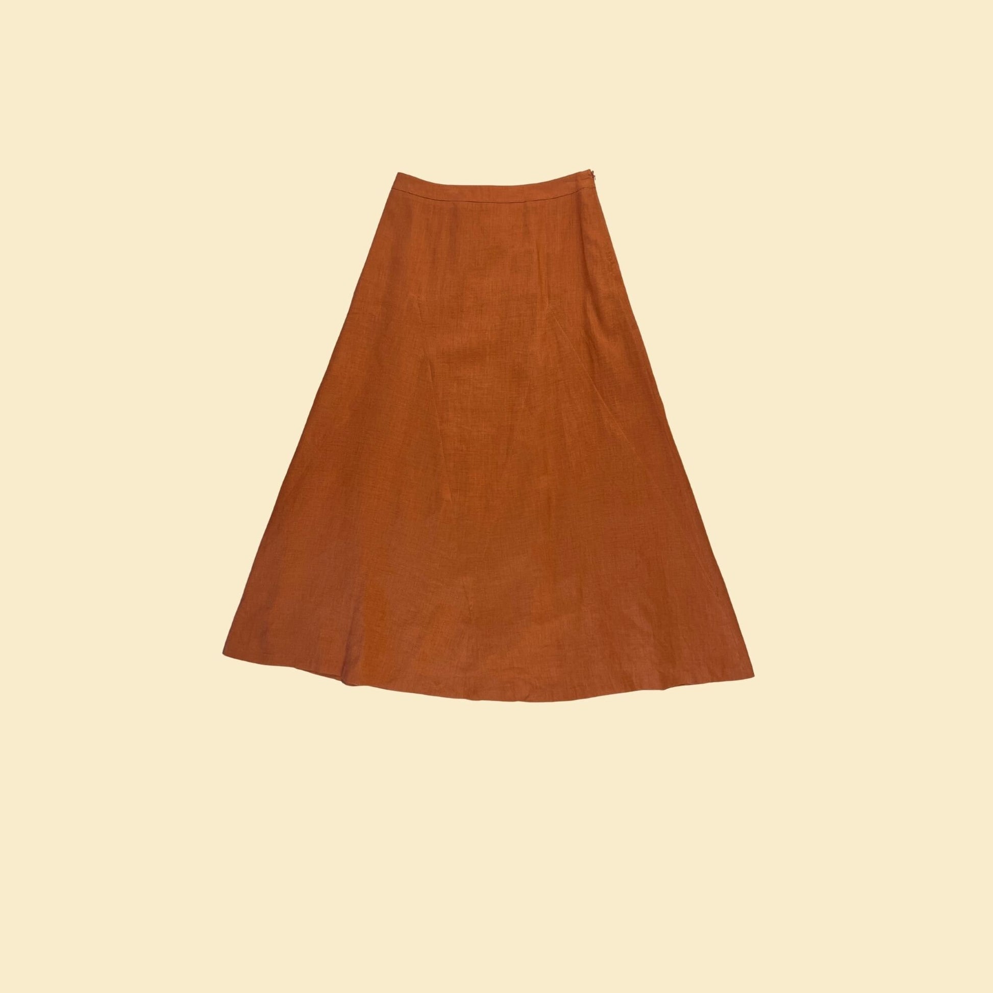 90s orange linen maxi skirt by Jones New York, size 4 vintage 1990s a-line linen ankle length skirt