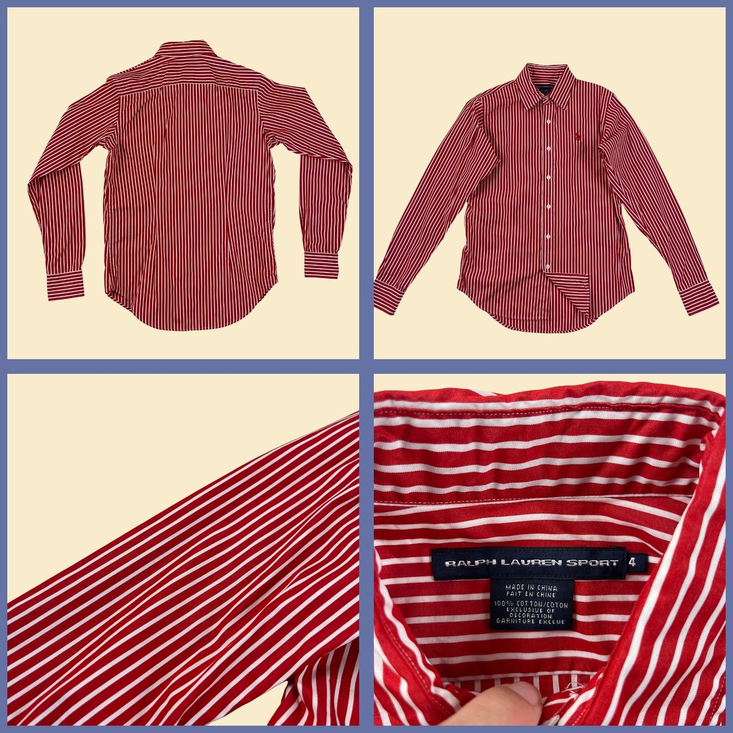 Vintage 90s/Y2K Ralph Lauren Sport striped red/white blouse, size 4 1990s striped women's shirt