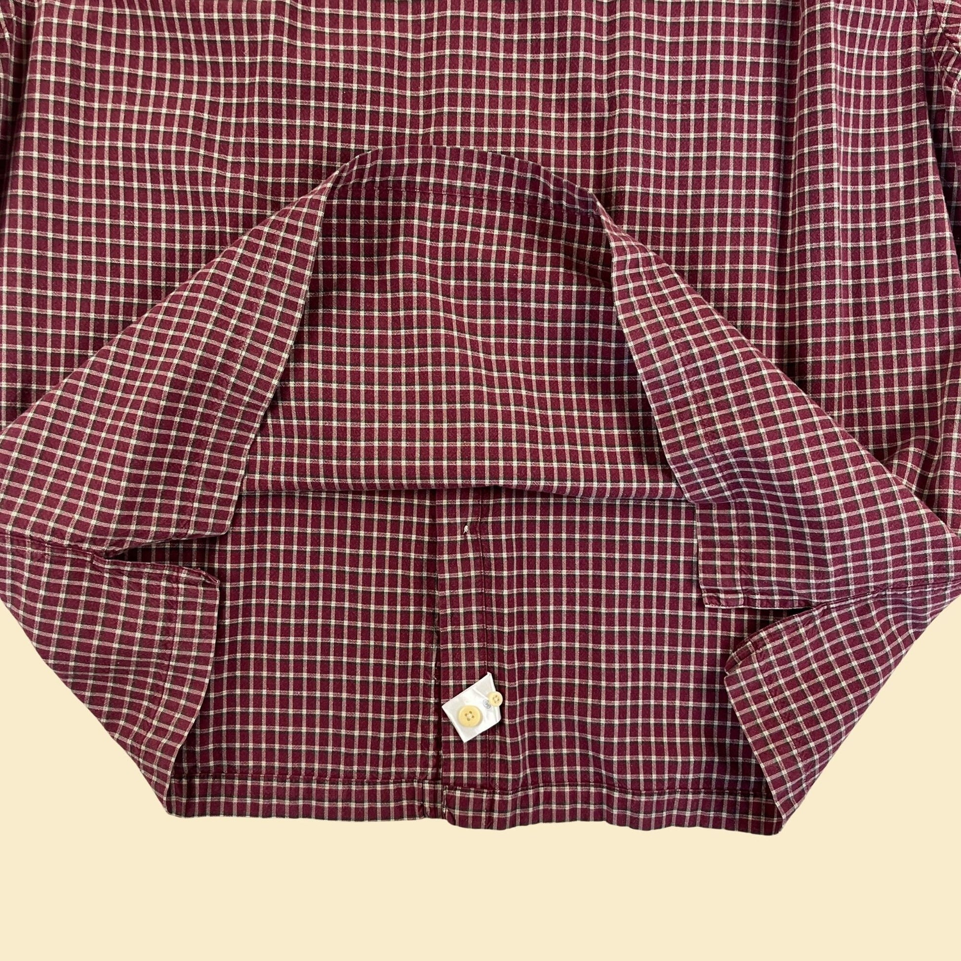 1990s L burgundy shirt, vintage 90s Khaki's by Arrow plaid short sleeve men's button down casual top