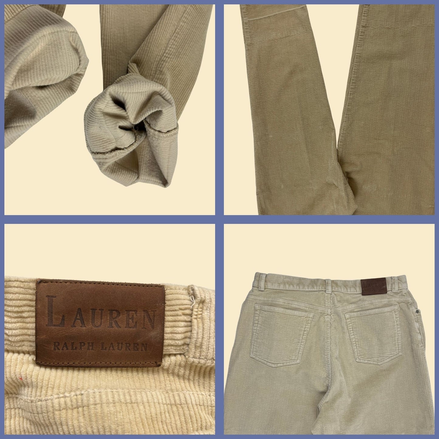 1990s beige corduroy 16 pants, Lauren Ralph Lauren vintage 90s high-rise corduroys