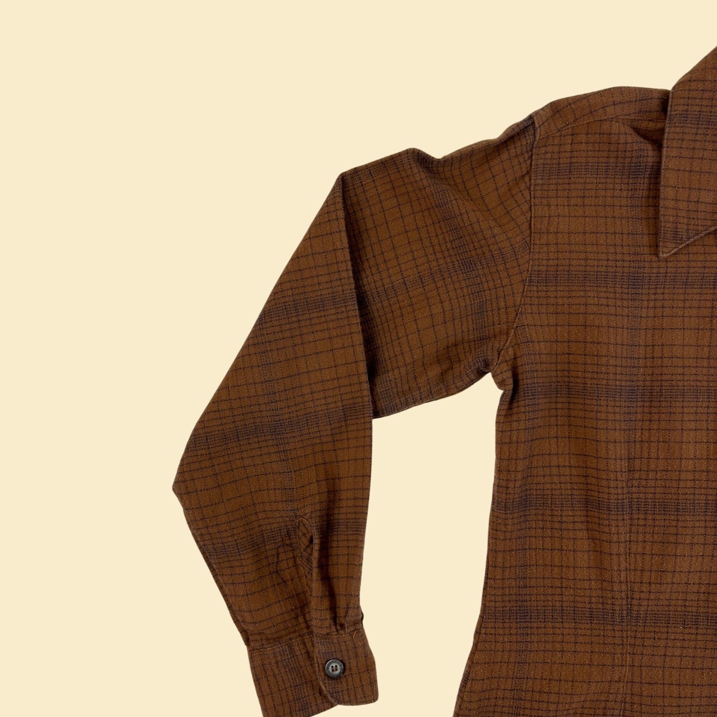 1990s M brown flannel blouse by Mr. Lee, Riveted, vintage 90s cotton brown & blue button down shirt