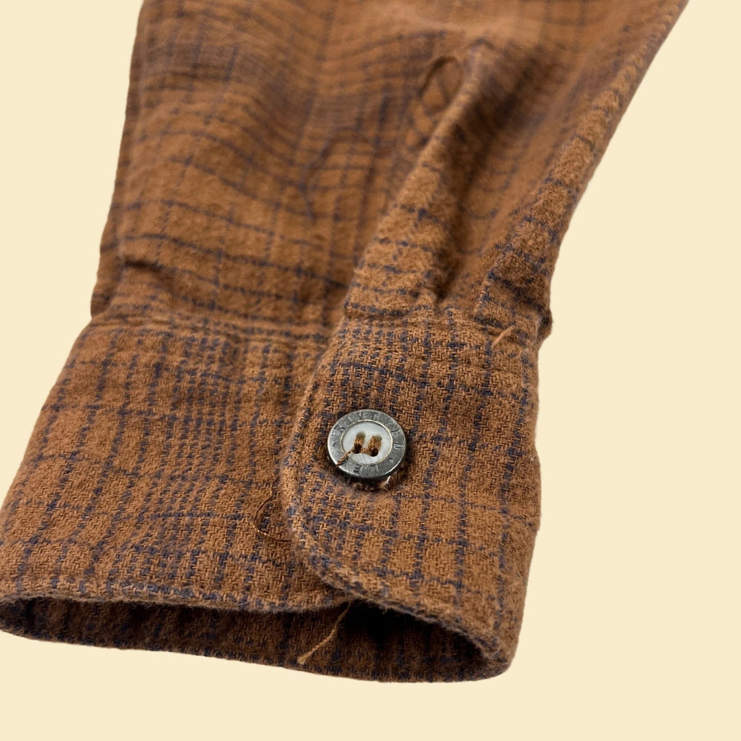 1990s M brown flannel blouse by Mr. Lee, Riveted, vintage 90s cotton brown & blue button down shirt