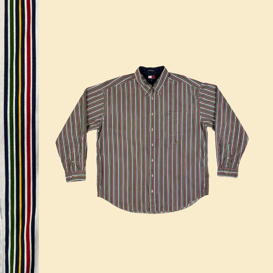 90s XXL Tommy Hilfiger striped shirt, vintage men's button down long sleeve 1990s top