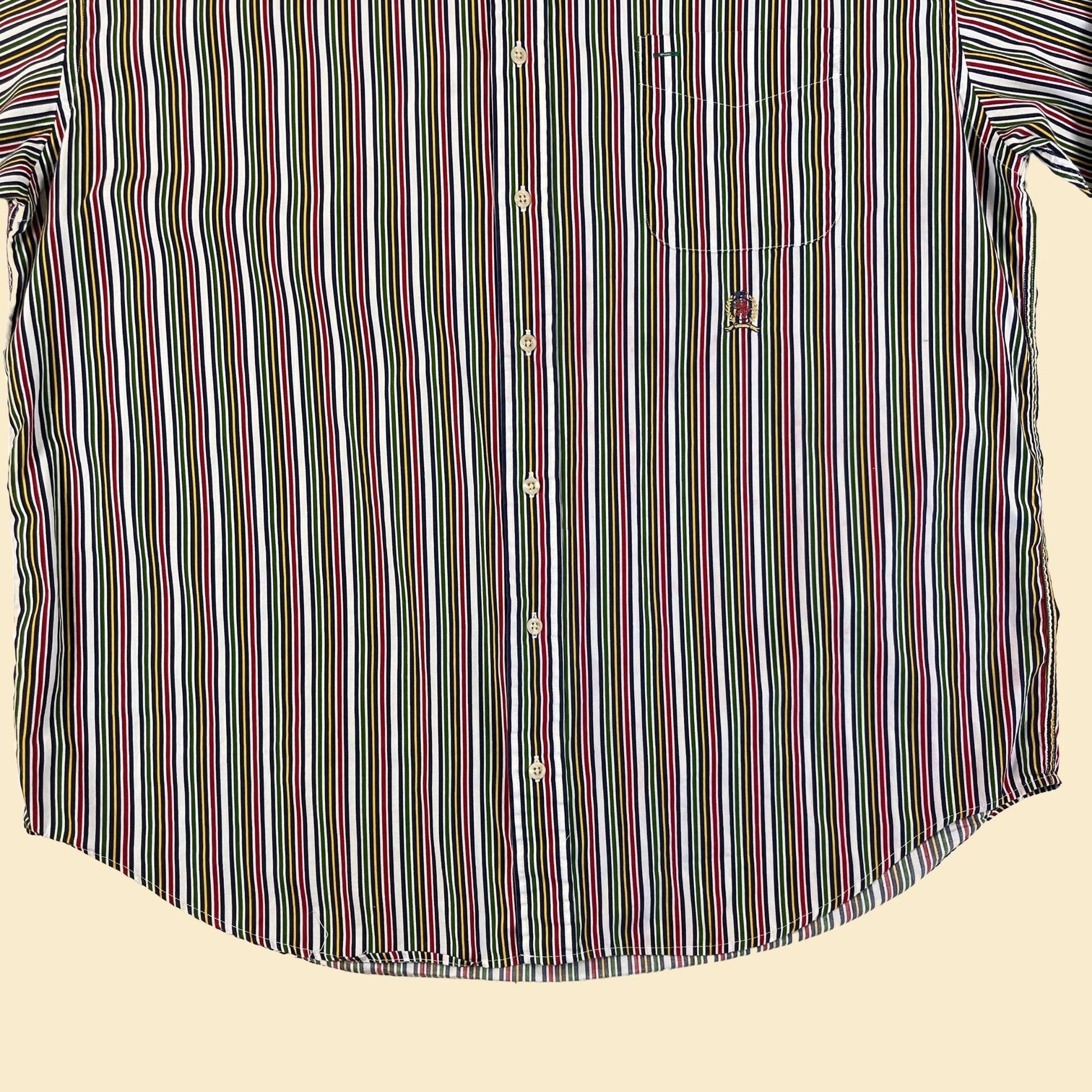 90s XXL Tommy Hilfiger striped shirt, vintage men's button down long sleeve 1990s top