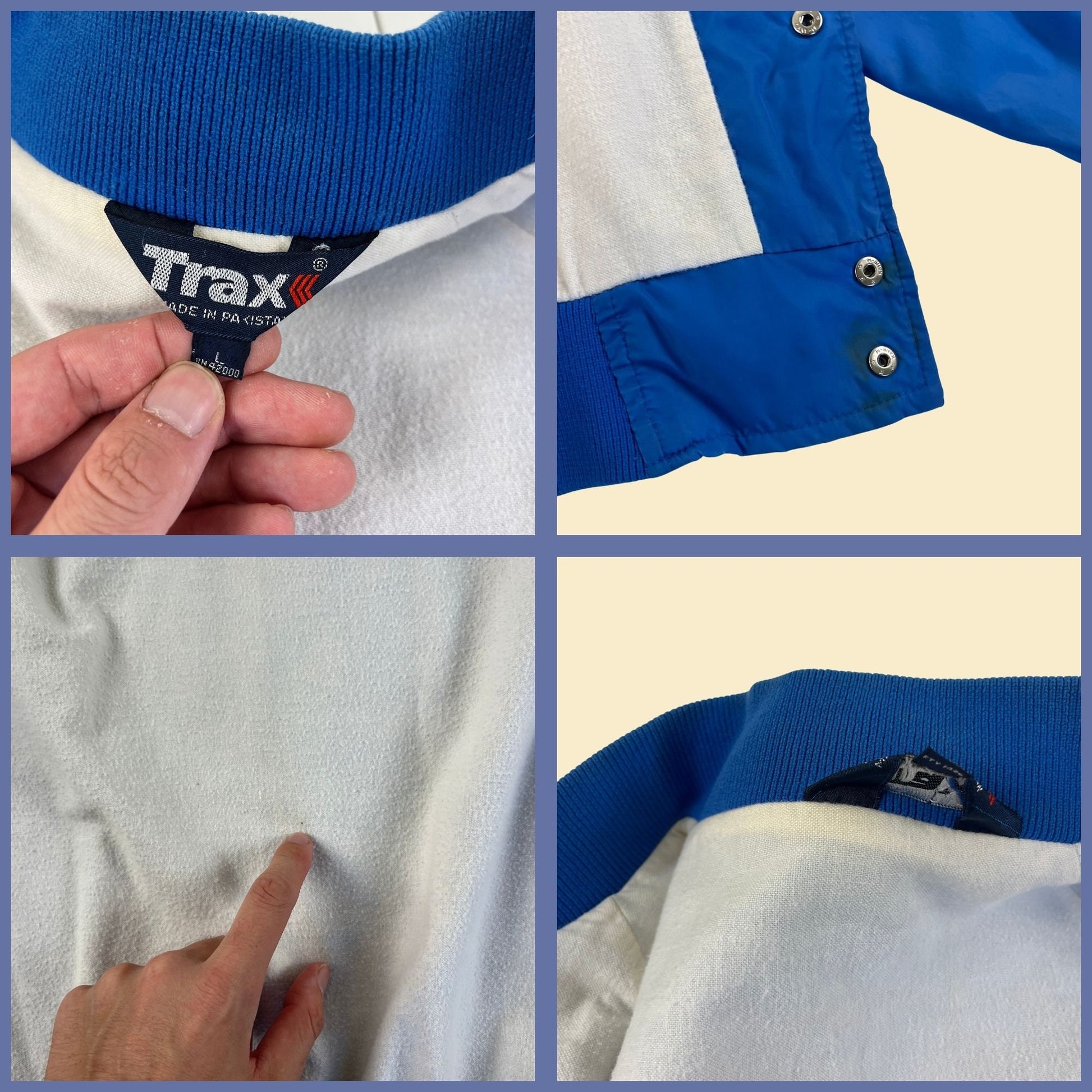 1990s blue bomber windbreaker jacket by Trax,