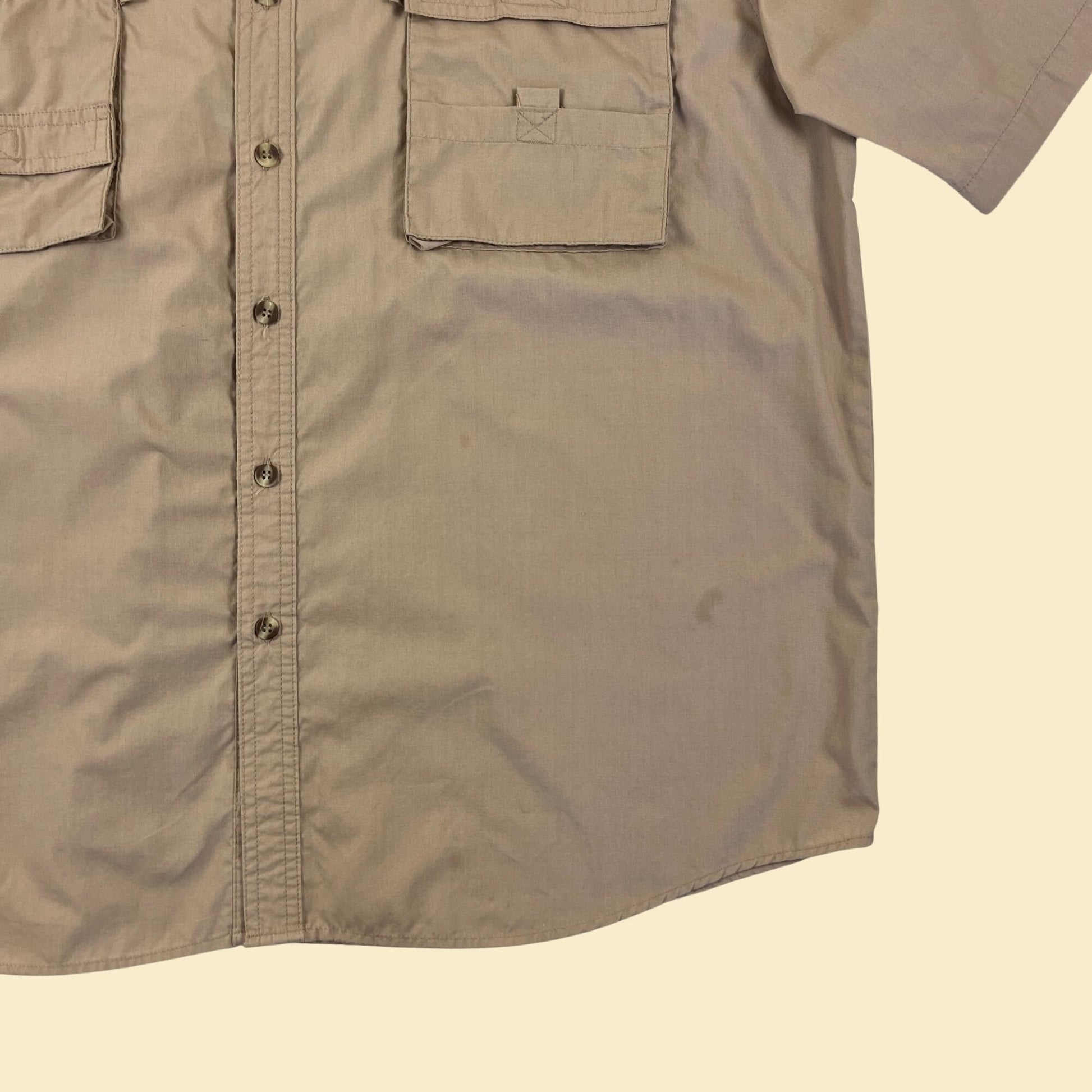 90s XXL outdoors shirt by Rugged Earth, vintage 1990s beige/tan short sleeve button down men's shirt