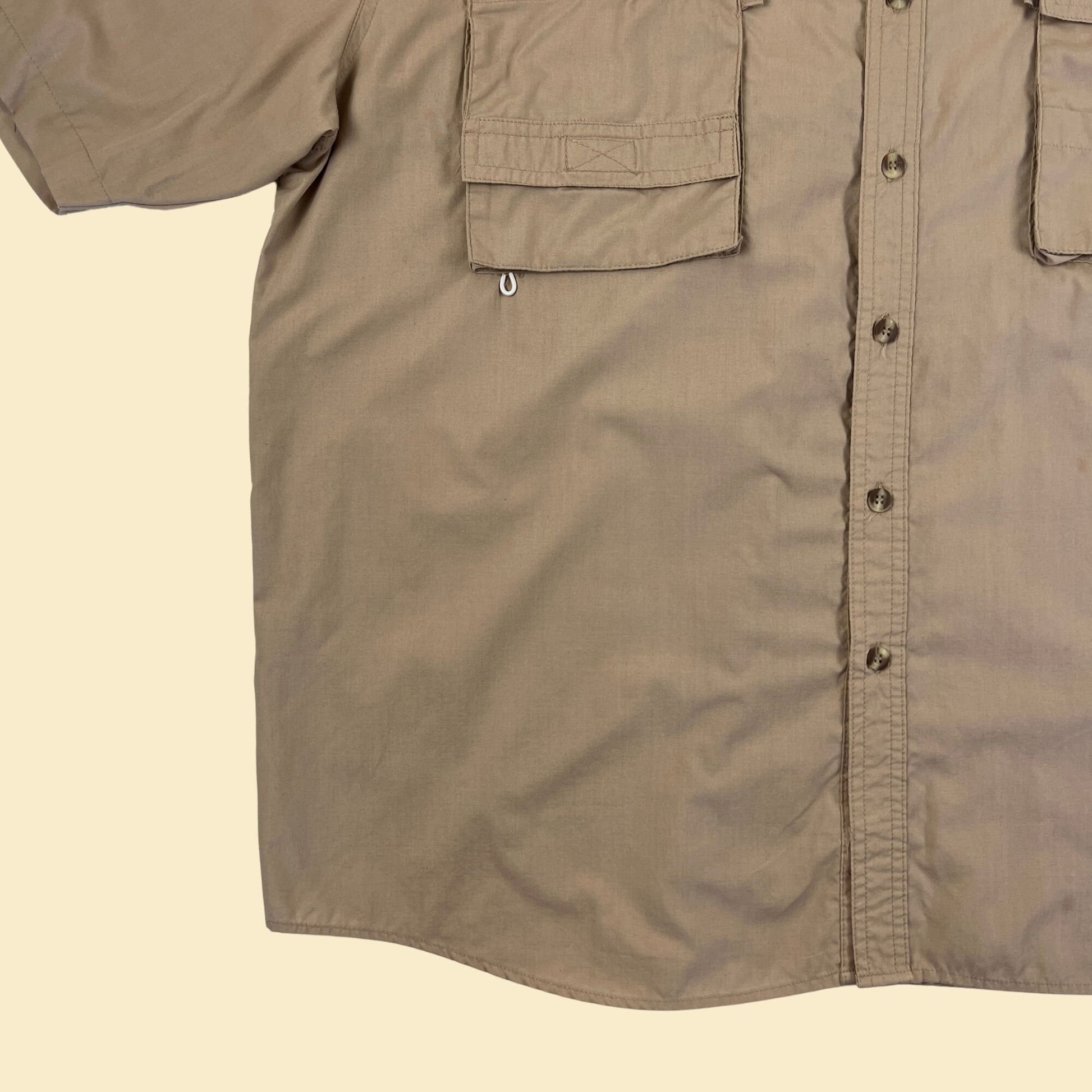 90s XXL outdoors shirt by Rugged Earth, vintage 1990s beige/tan short sleeve button down men's shirt