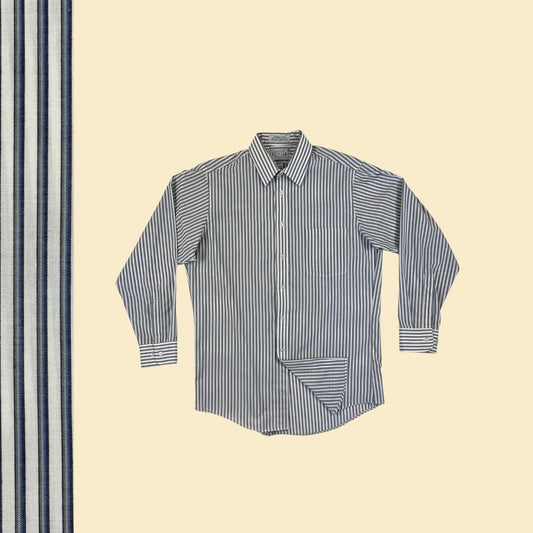 1980s men's blue/white shirt, size 15.5/32 vintage 80s striped button down long sleeve by American Edition