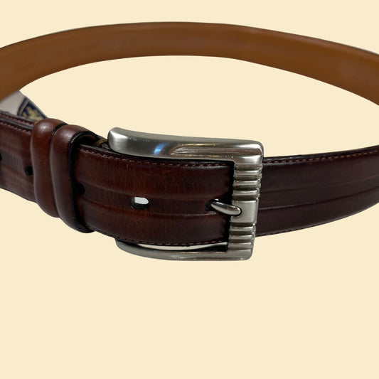 1980s brown leather men's belt, vintage 80s Nat Nast brown belt w/ silver-toned buckle