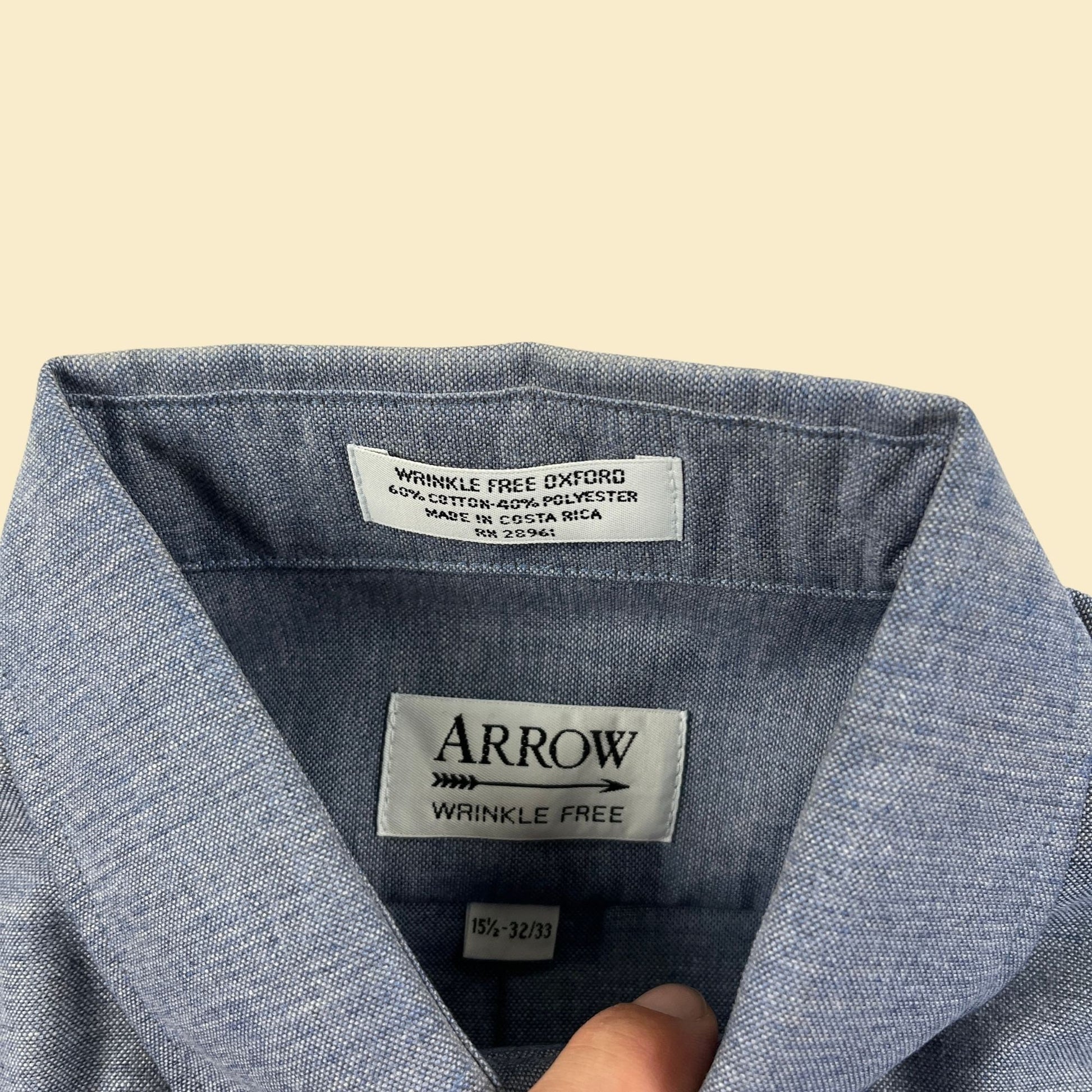 1980s men's blue dress shirt by Arrow, vintage 80s solid blue long sleeve button down top