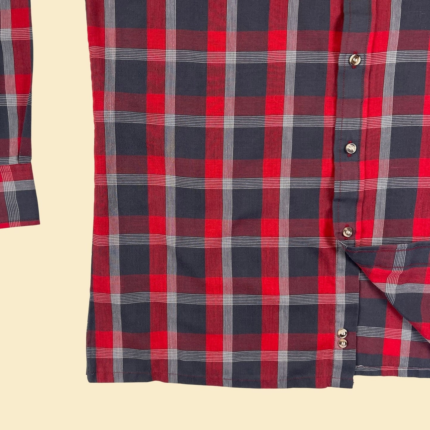 70s/80s L red plaid shirt by Traditionalist, vintage 1970s men's button down red/grey/white shirt