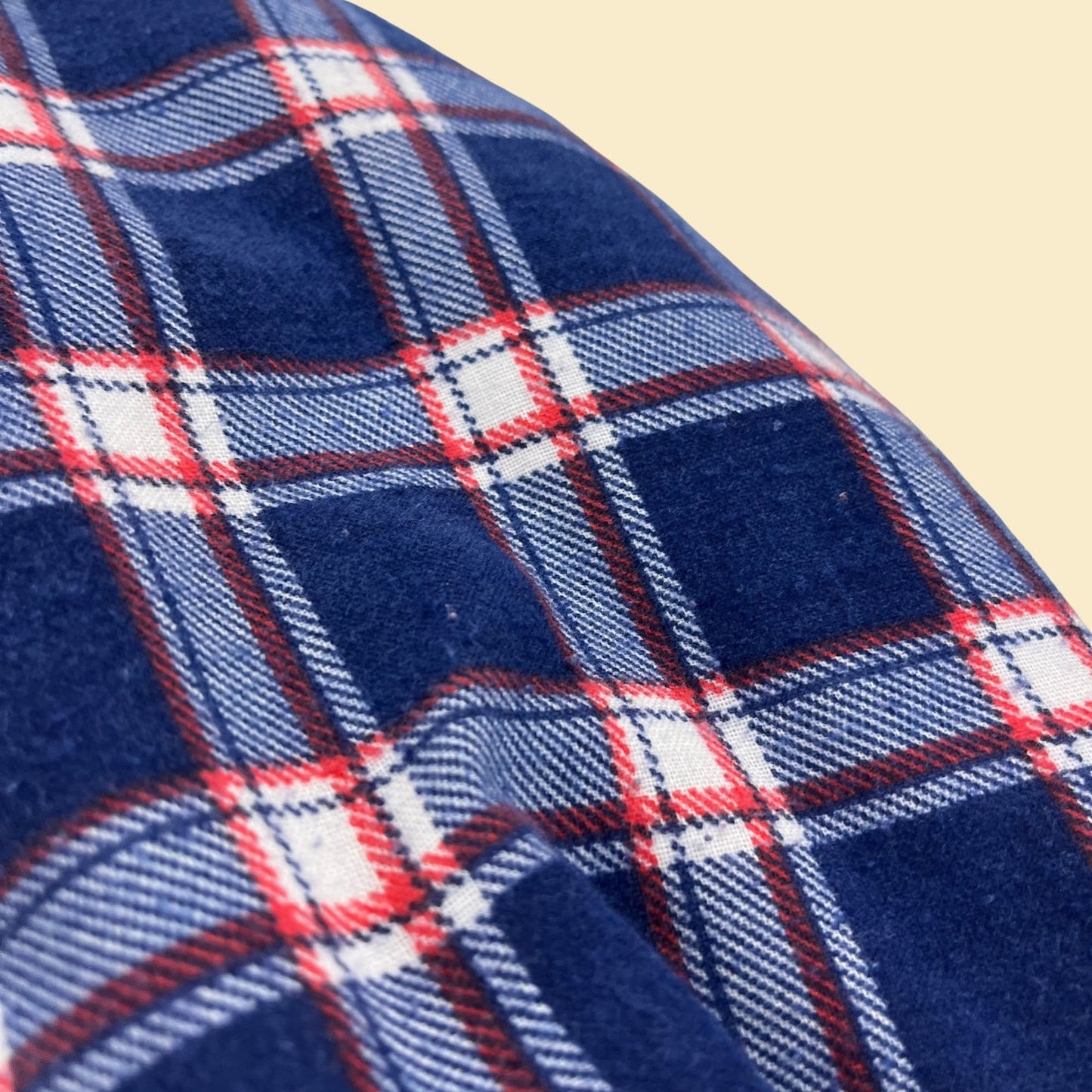 1970s L Sears flannel shirt, vintage 70s men's blue/white/red plaid button down w/ quilted lining