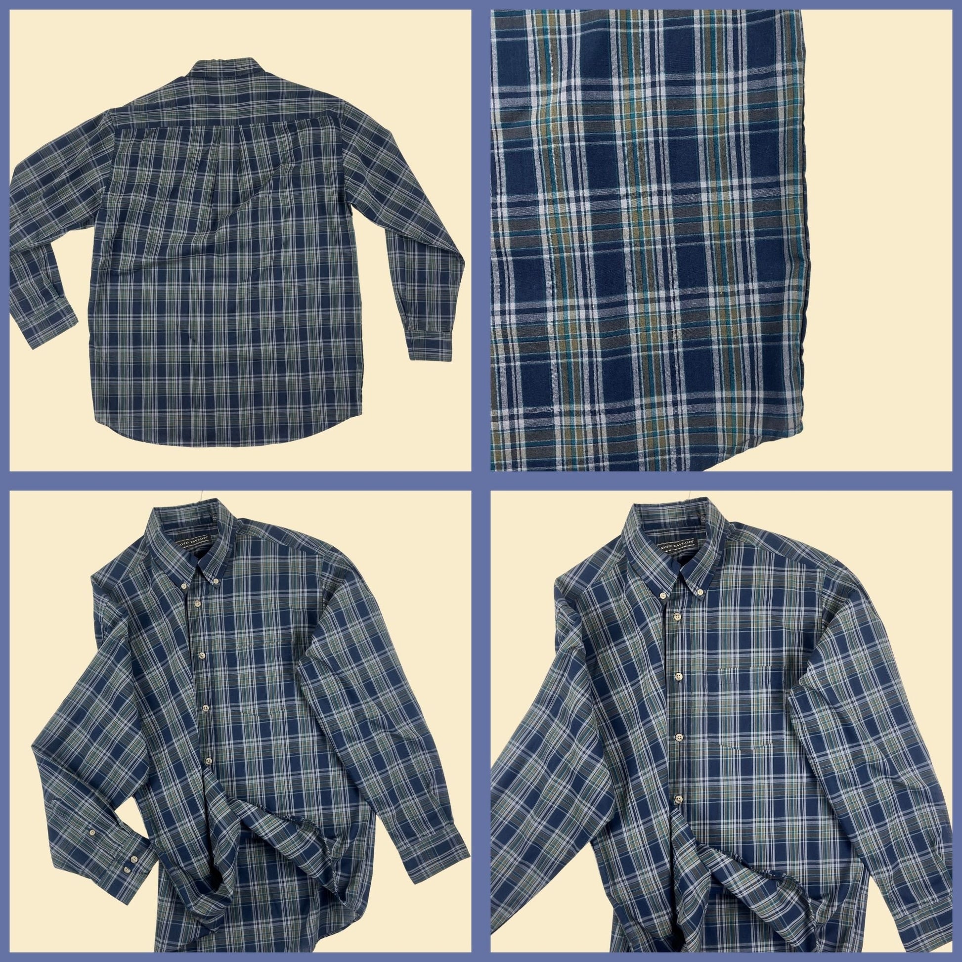 90s M blue plaid shirt by David Taylor, vintage men's long sleeve lightweight button down top