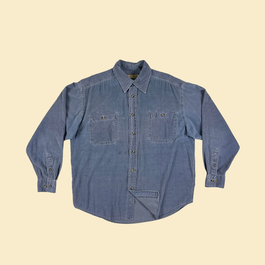 Vintage 90s M blue corduroy-style men's shirt by Naturalife, 1990s men's long sleeve button down top