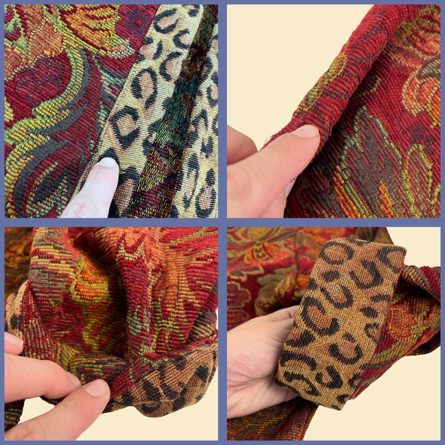 90s tapestry jacket with floral & cheetah print, size XL+ women's vintage 1990s open faced coat