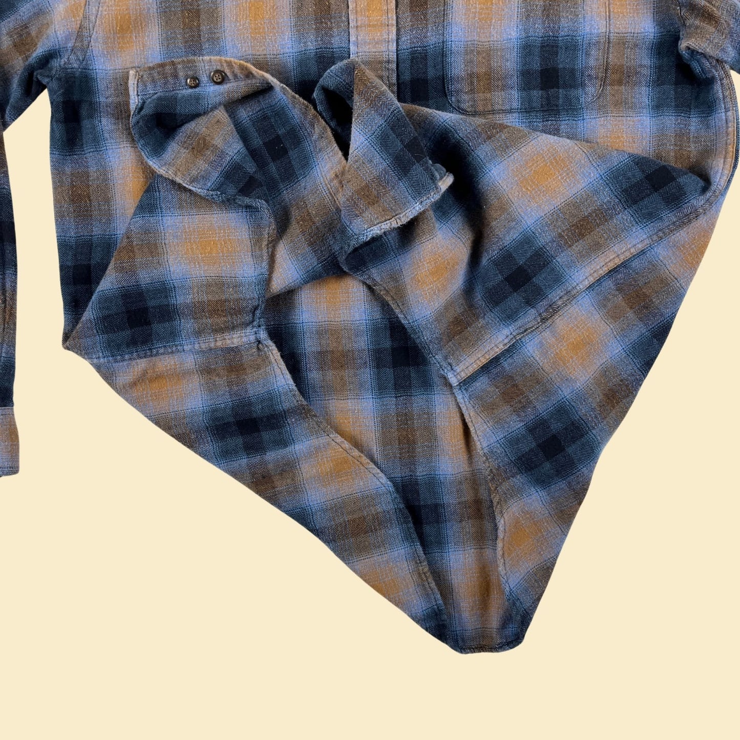 90s M blue flannel shirt, vintage 1990s blue & brown plaid long sleeve cotton button down