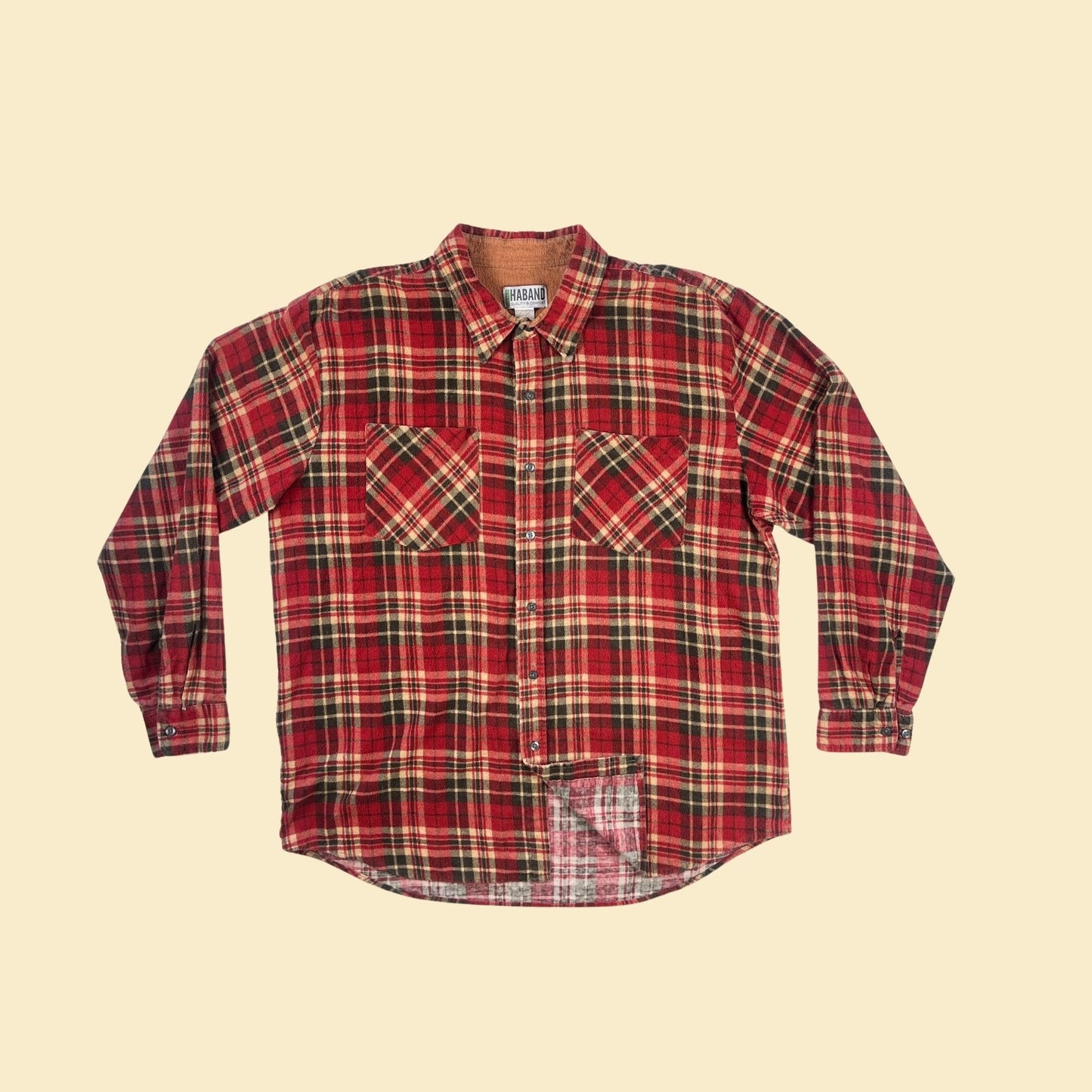 1990s 2X red flannel shirt, vintage 90s plaid flannel button down top by Haband