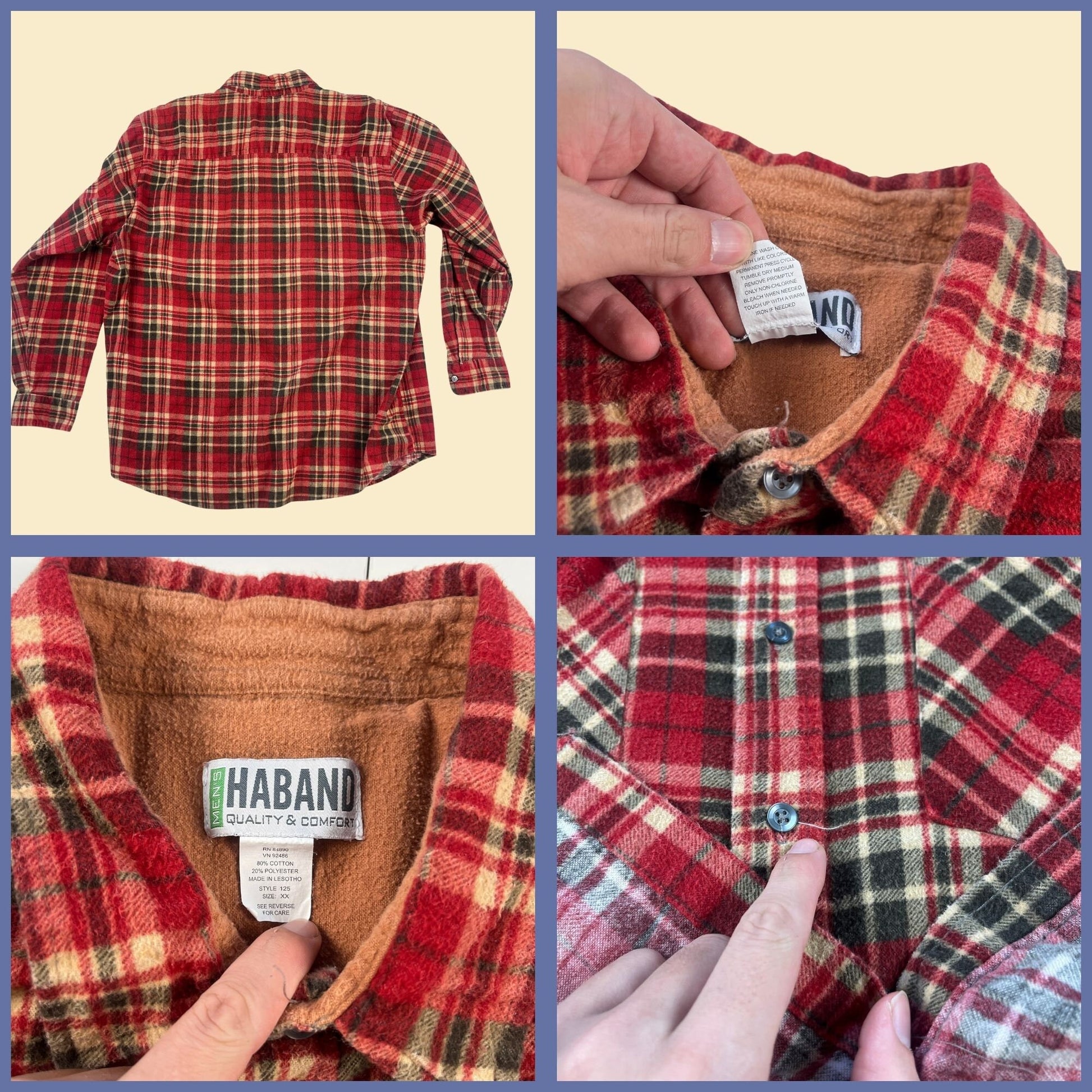 1990s 2X red flannel shirt, vintage 90s plaid flannel button down top by Haband