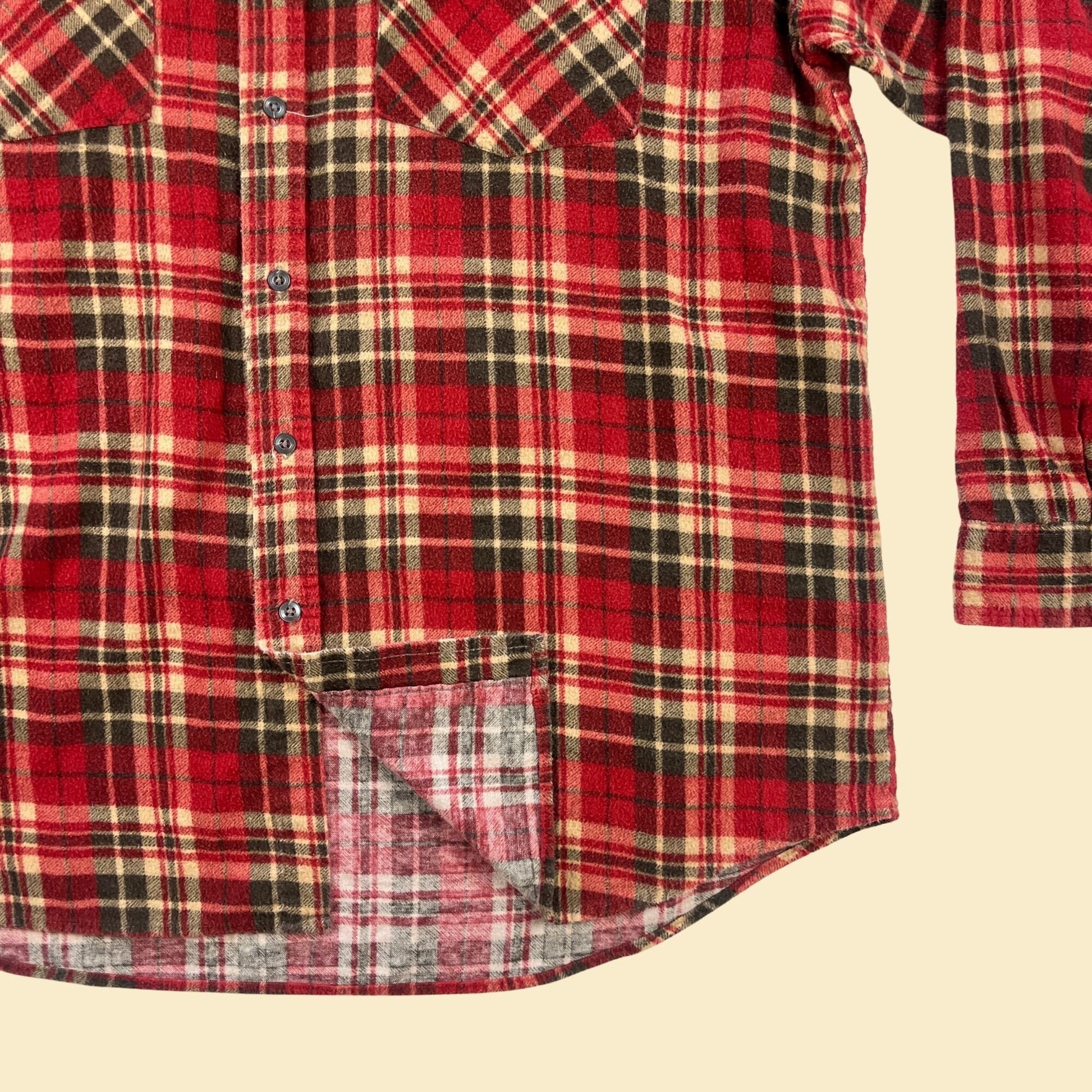 1990s 2X red flannel shirt, vintage 90s plaid flannel button down top by Haband