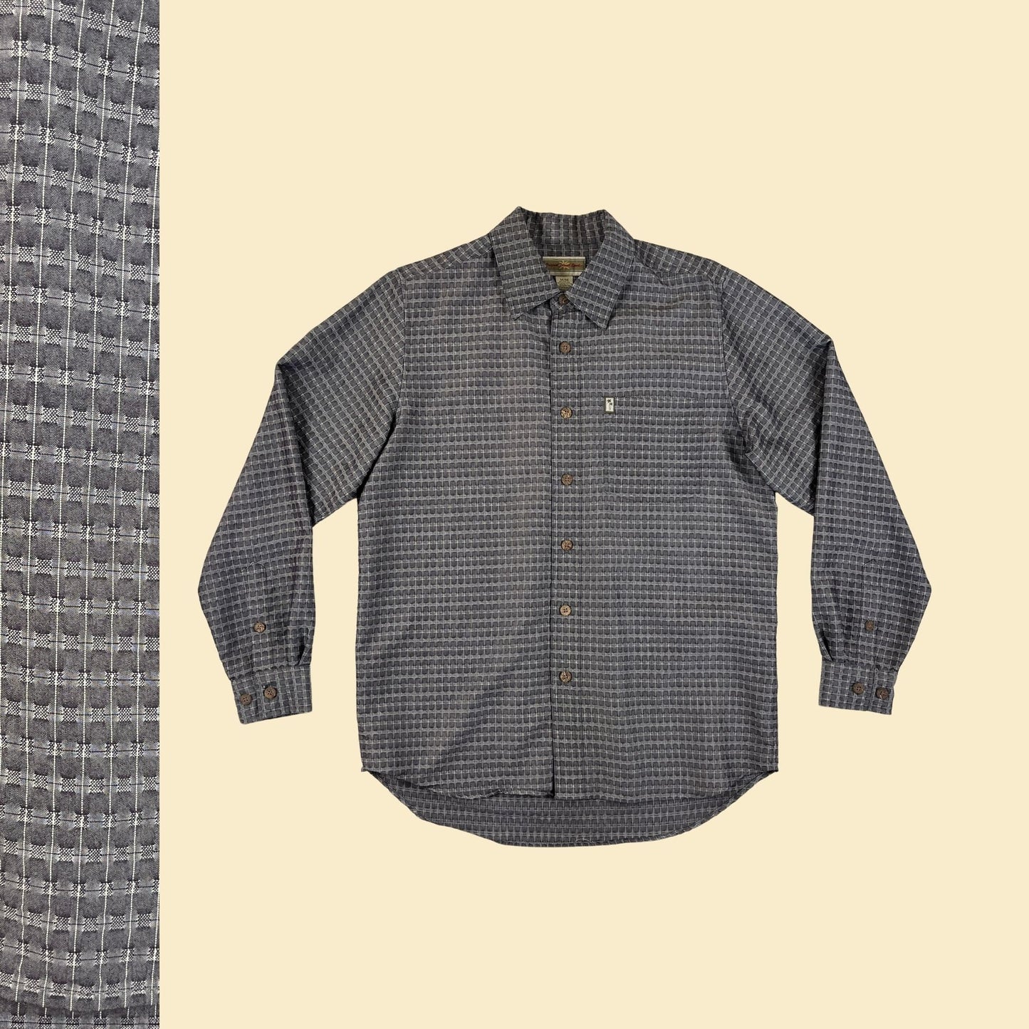 90s/Y2K grey button down M shirt by Original Island Sport, vintage 2000s men's