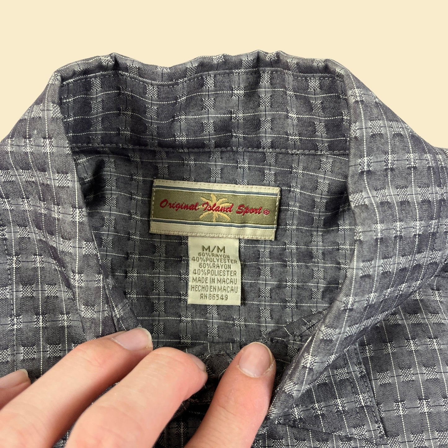 90s/Y2K grey button down M shirt by Original Island Sport, vintage 2000s men's