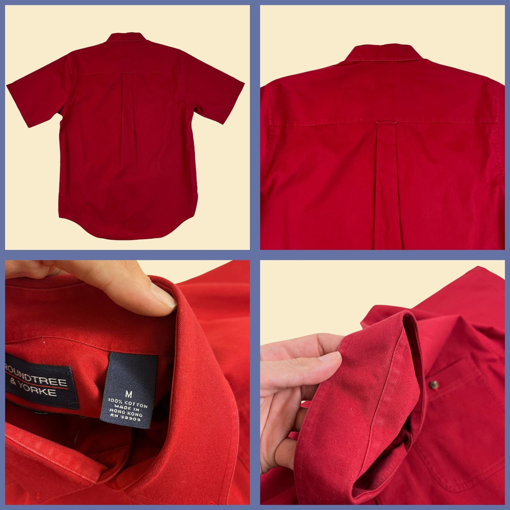 90s M red button down shirt, vintage 90s short sleeve Roundtree & Yorke men's top