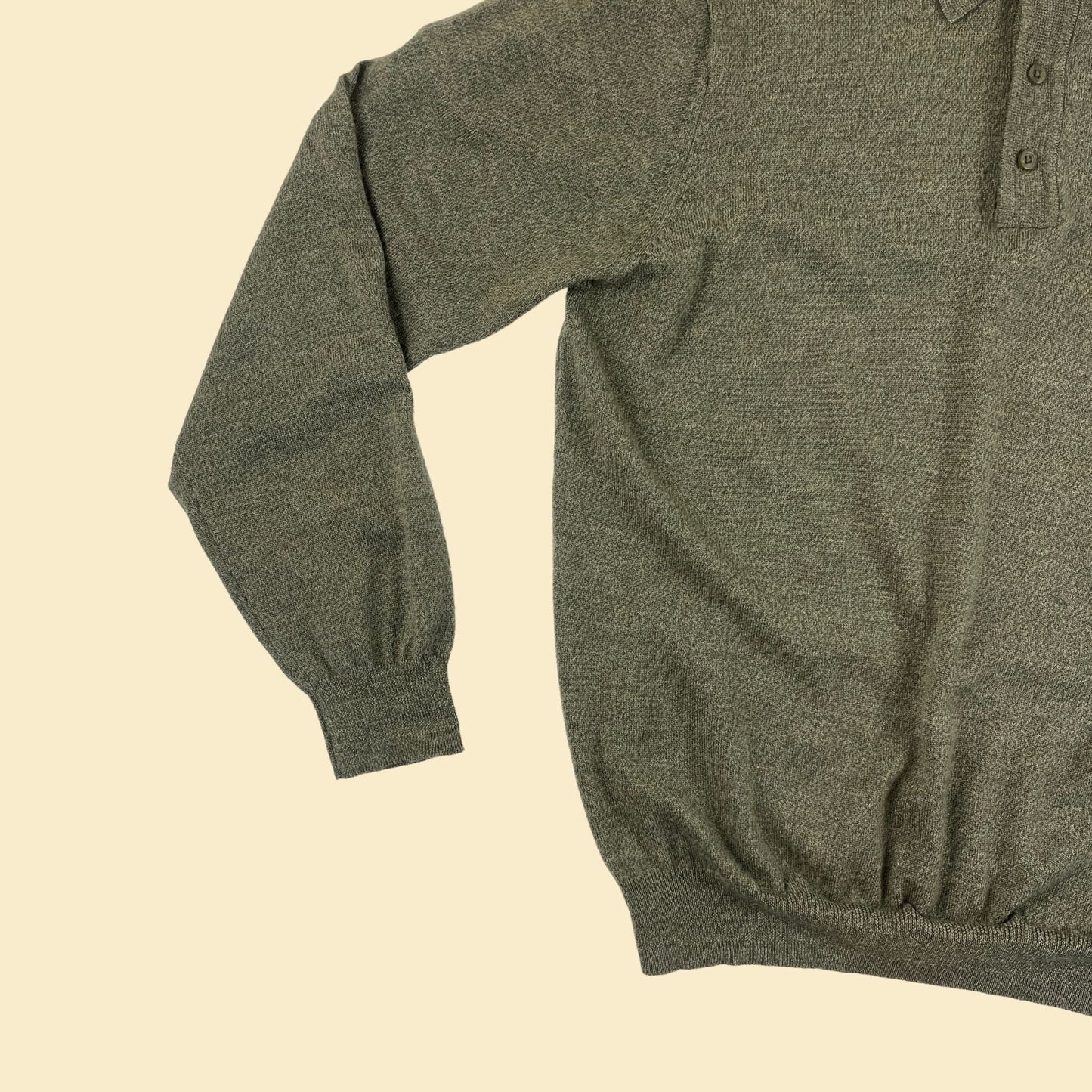 90s L wool green polo shirt by Jos A Bank, vintage men's 1990s merino wool long sleeve top