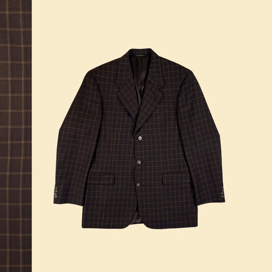 90s Aquascutum London men's blazer, vintage 1990s brown plaid men's sports coat/jacket