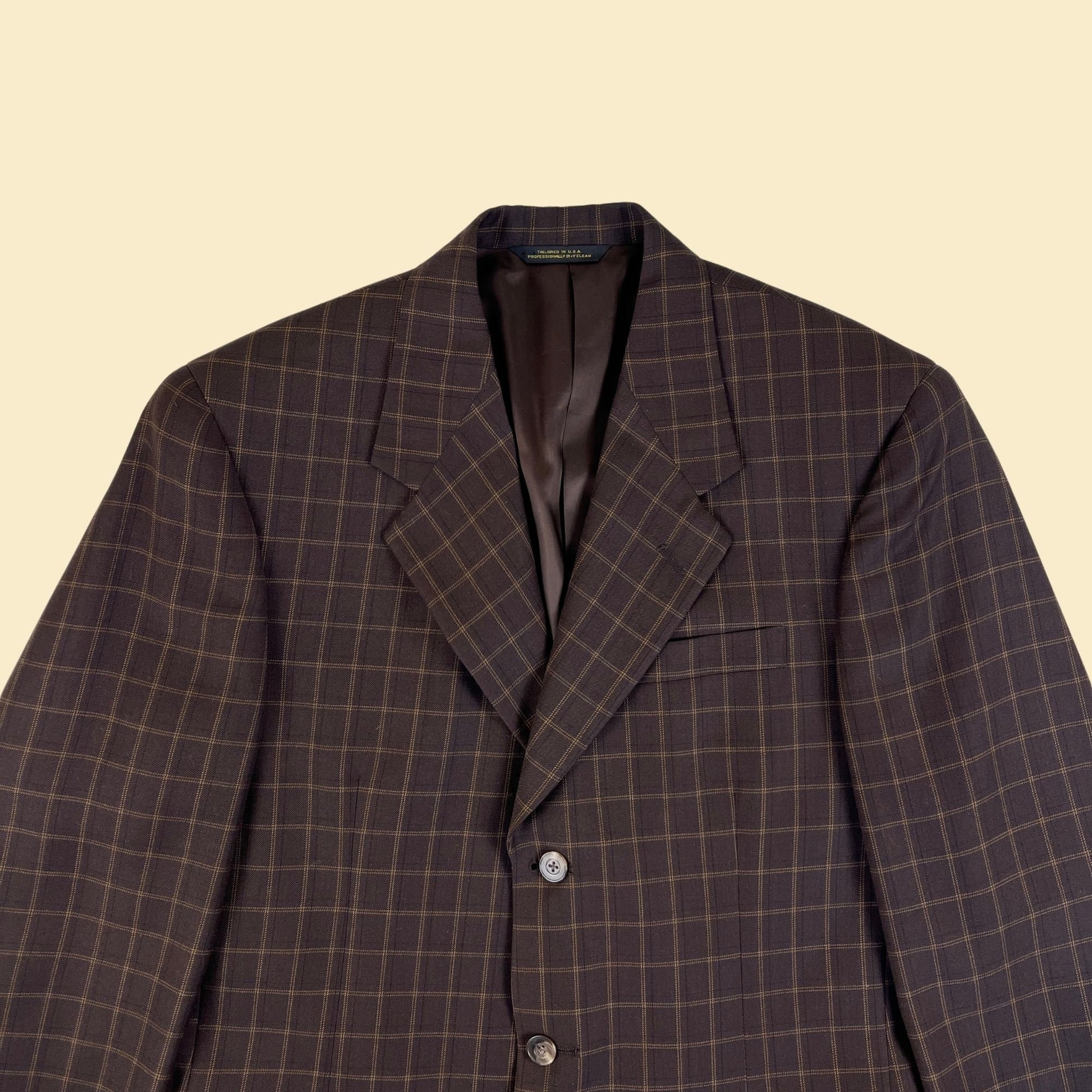 90s Aquascutum London men's blazer, vintage 1990s brown plaid men's sports coat/jacket