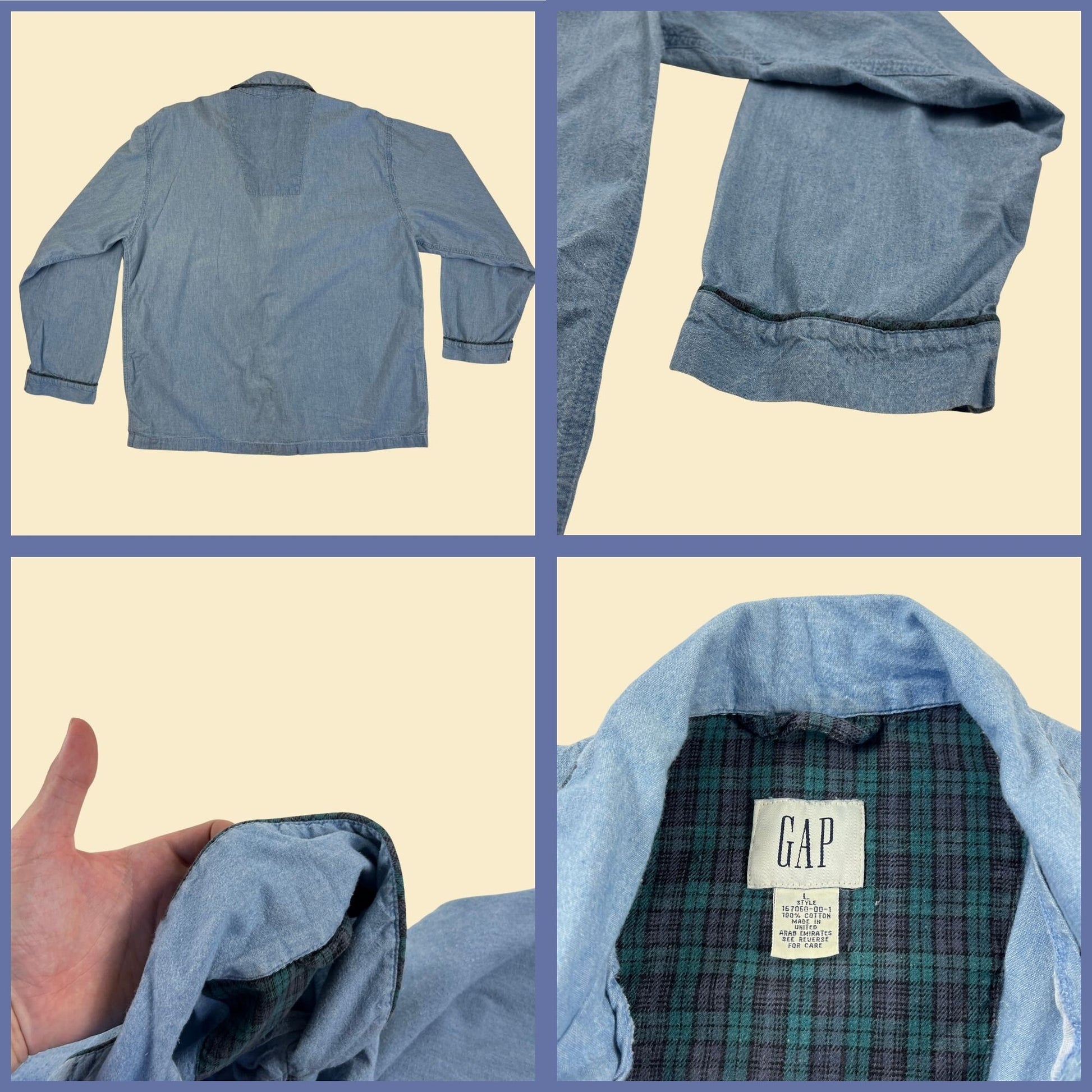 90s/Y2K GAP chambray-style shirt, vintage L light blue cotton button down top