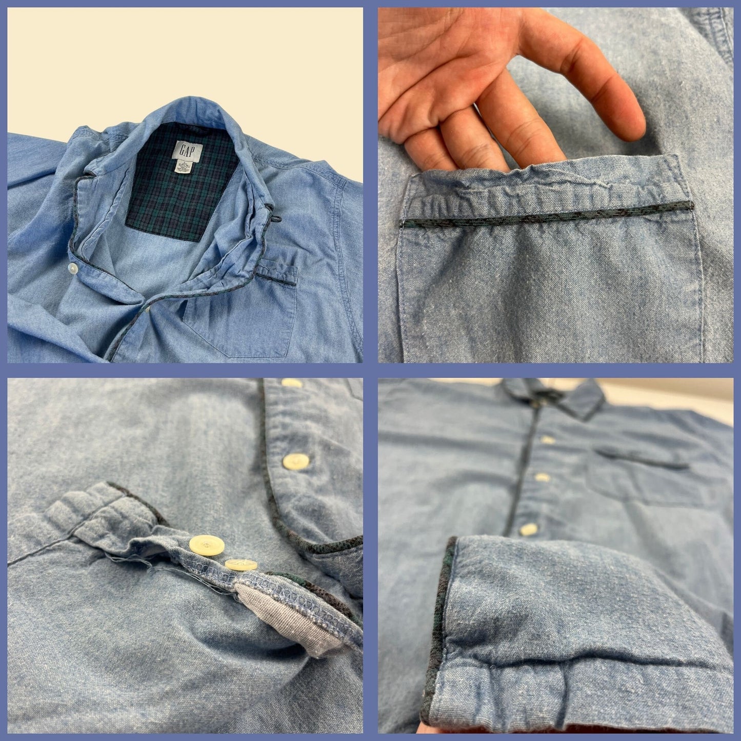 90s/Y2K GAP chambray-style shirt, vintage L light blue cotton button down top