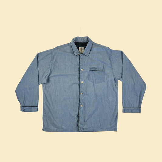 90s/Y2K GAP chambray-style shirt, vintage L light blue cotton button down top