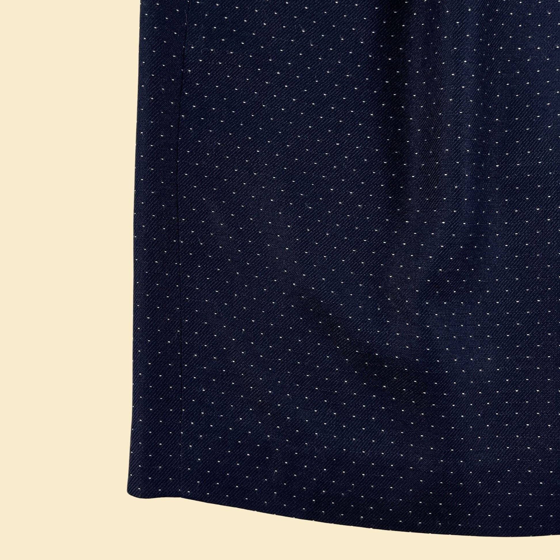 80s/90s blue 6P polka dot skirt by Anne Klein, vintage 1990s midi blue & white knee length skirt