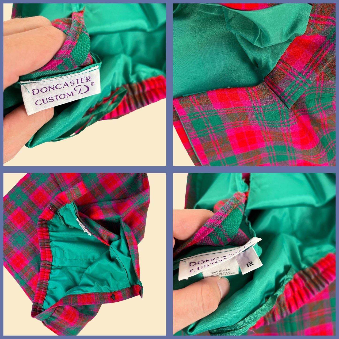 1970s plaid skirt suit by Doncaster Sport, vintage 70s pink/green skirt & blazer two piece set