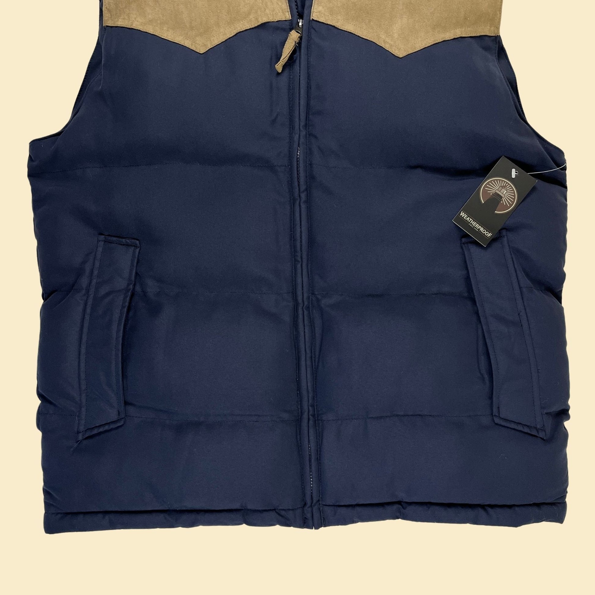 Y2K puffer vest by Weatherproof, size M 2000s blue & beige color block zip up vest