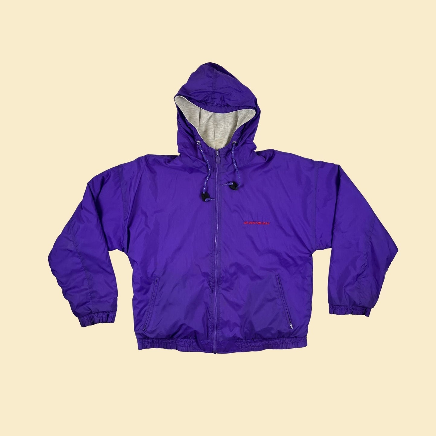 1990s M purple nylon jacket w/ grey lining & Glasstream logo, vintage