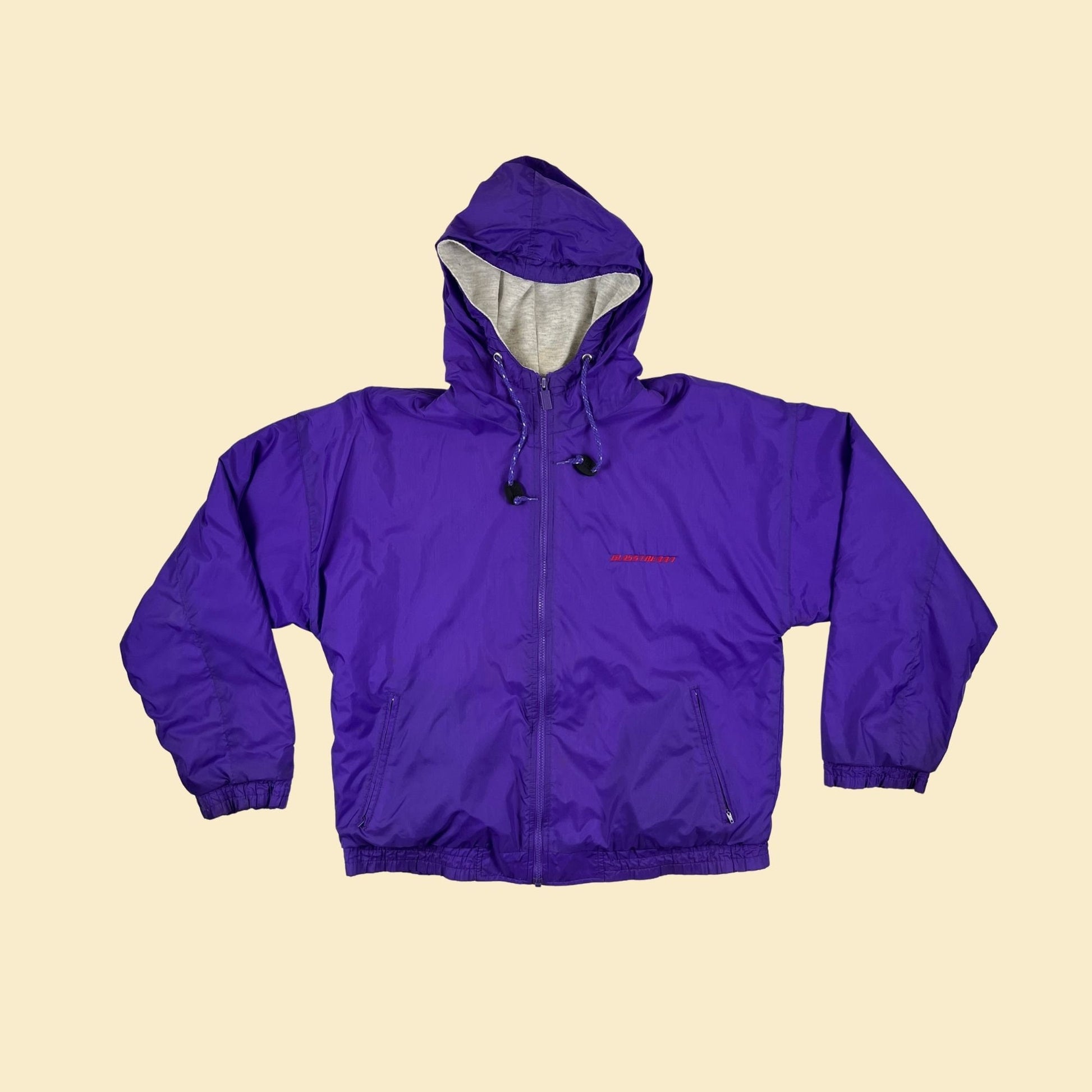 1990s M purple nylon jacket w/ grey lining & Glasstream logo, vintage