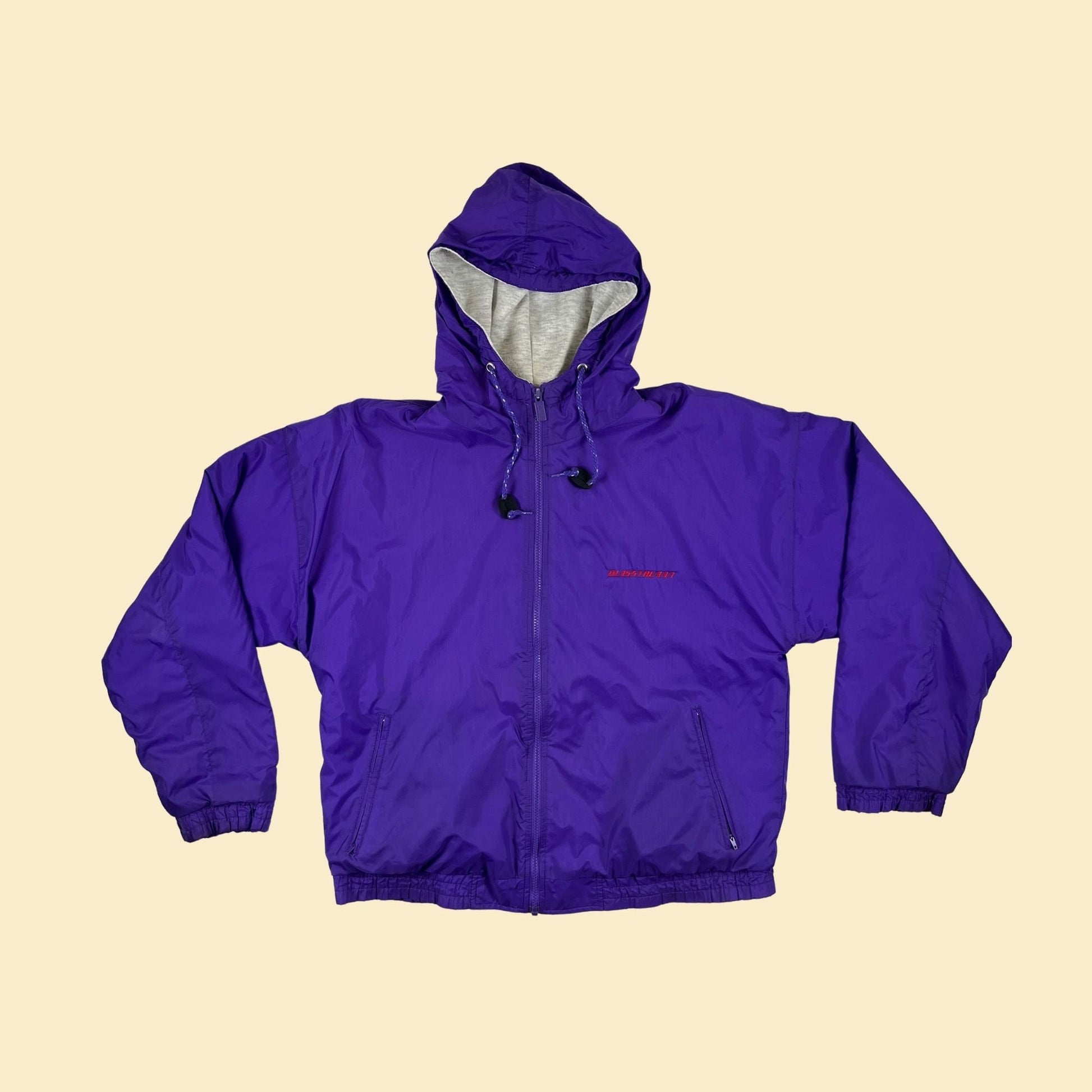 1990s M purple nylon jacket w/ grey lining & Glasstream logo, vintage