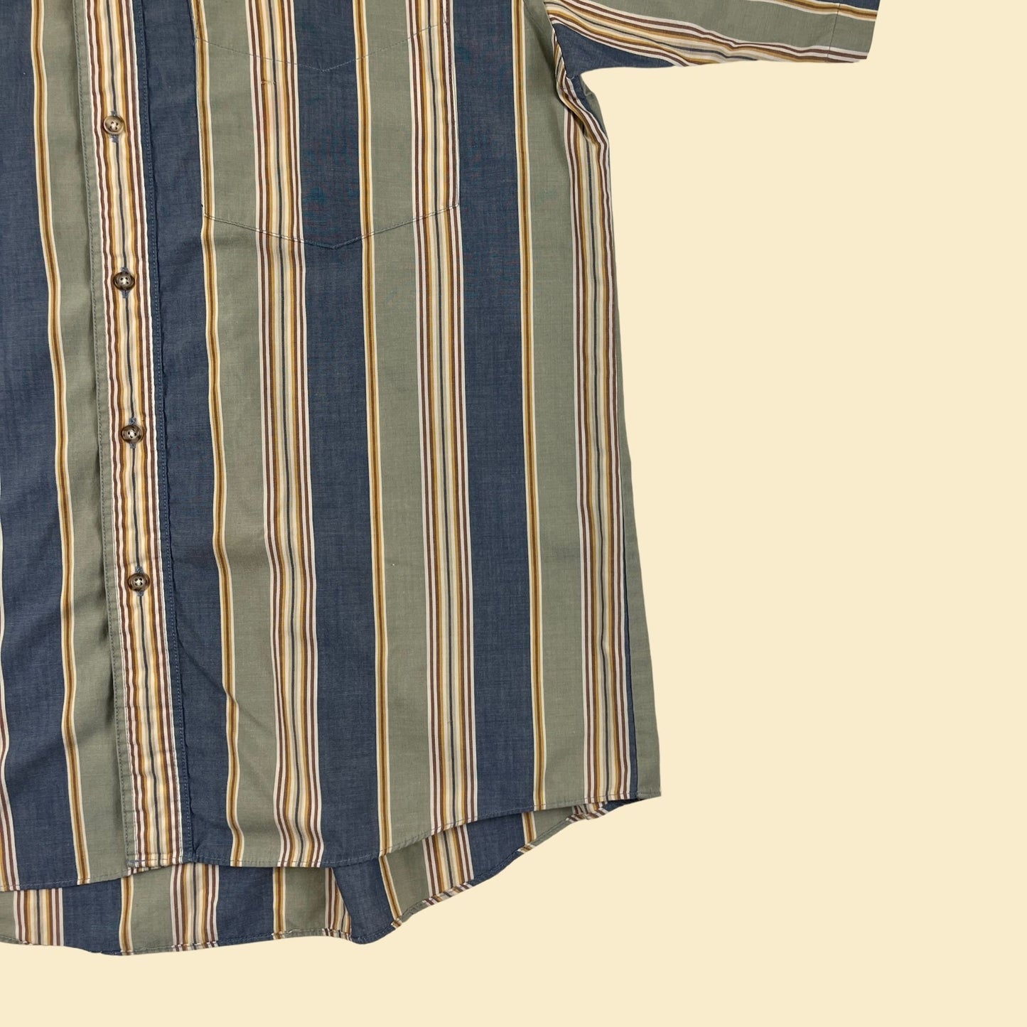 1990s M striped men's shirt, vintage 1990s Van Heusen blue/green button down short sleeve top