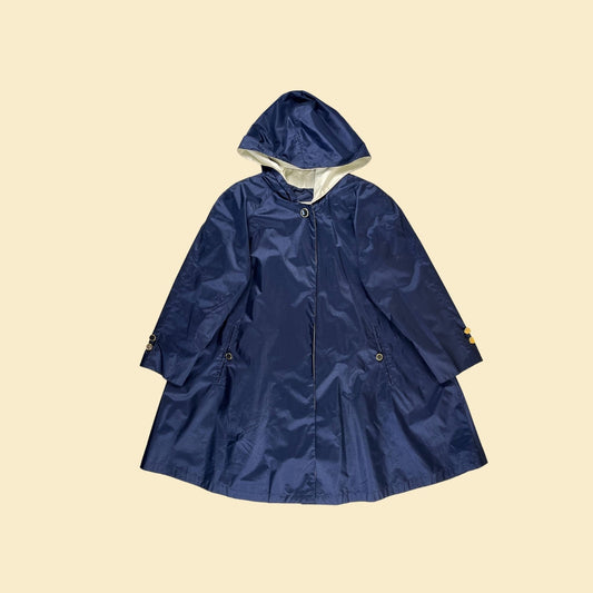 1980s British Mist poncho rain coat, size 6 dark blue vintage 80s women's rain jacket