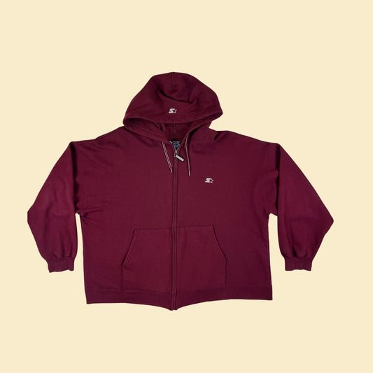 1990s 2XL Starter hoodie jacket, vintage burgundy zip up hooded jacket