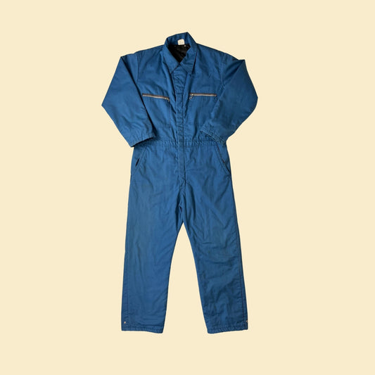 1970s M Unitog blue coveralls, vintage 70s workwear men's long sleeve one-piece