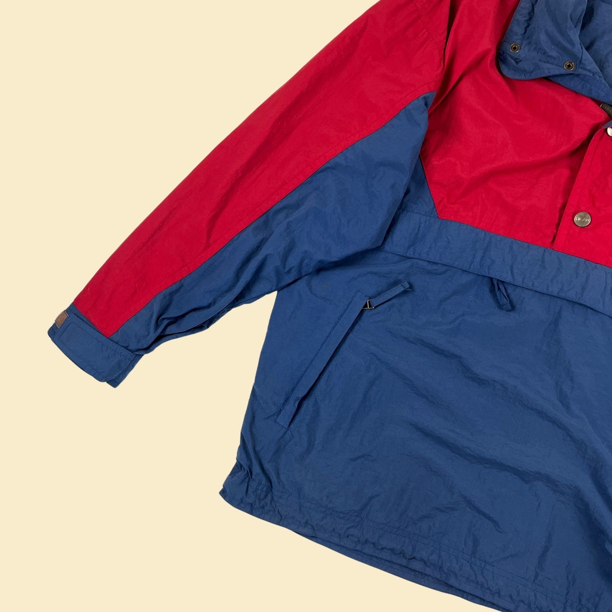 1990s L red/blue windbreaker by HEAD, vintage 90s pullover hooded colorblock track jacket