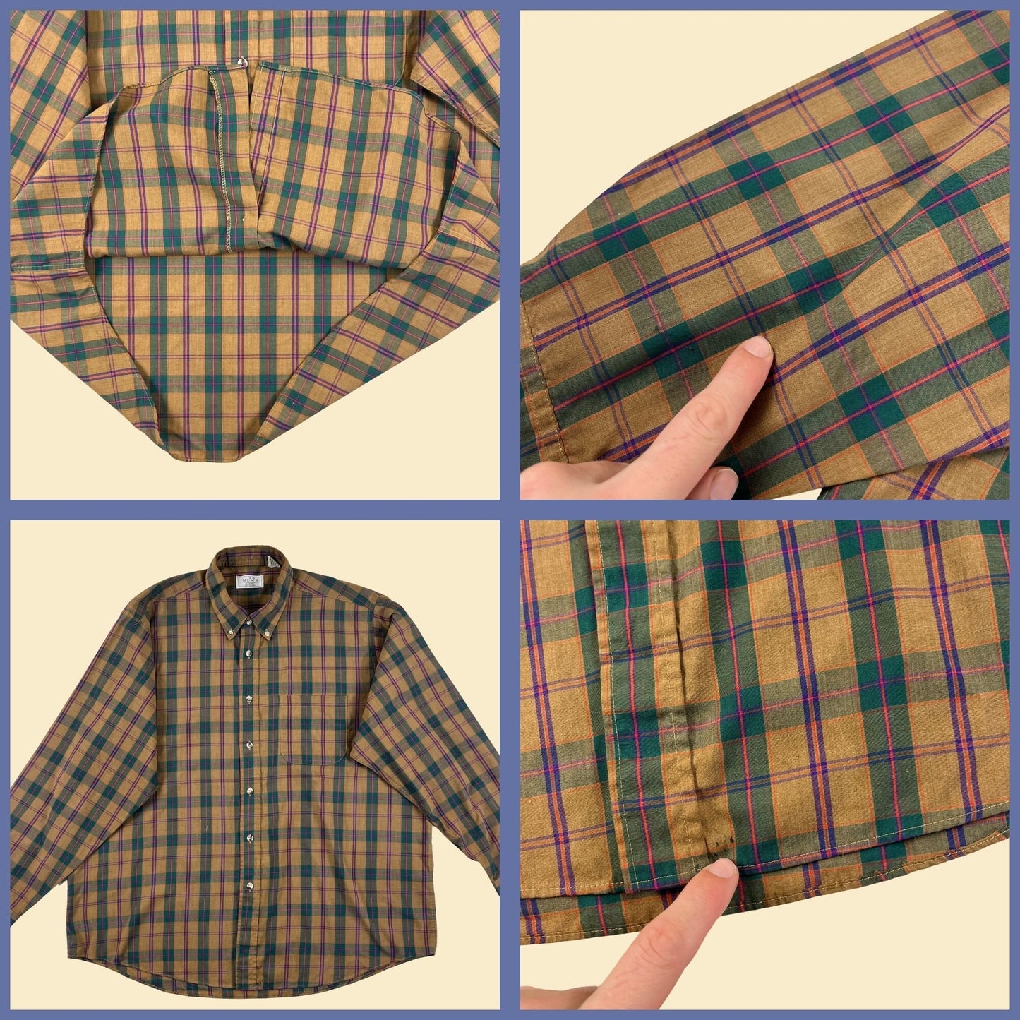 1980s XL plaid men's shirt by The Men's Store at Sears, vintage brown/green/purple lightweight button down top