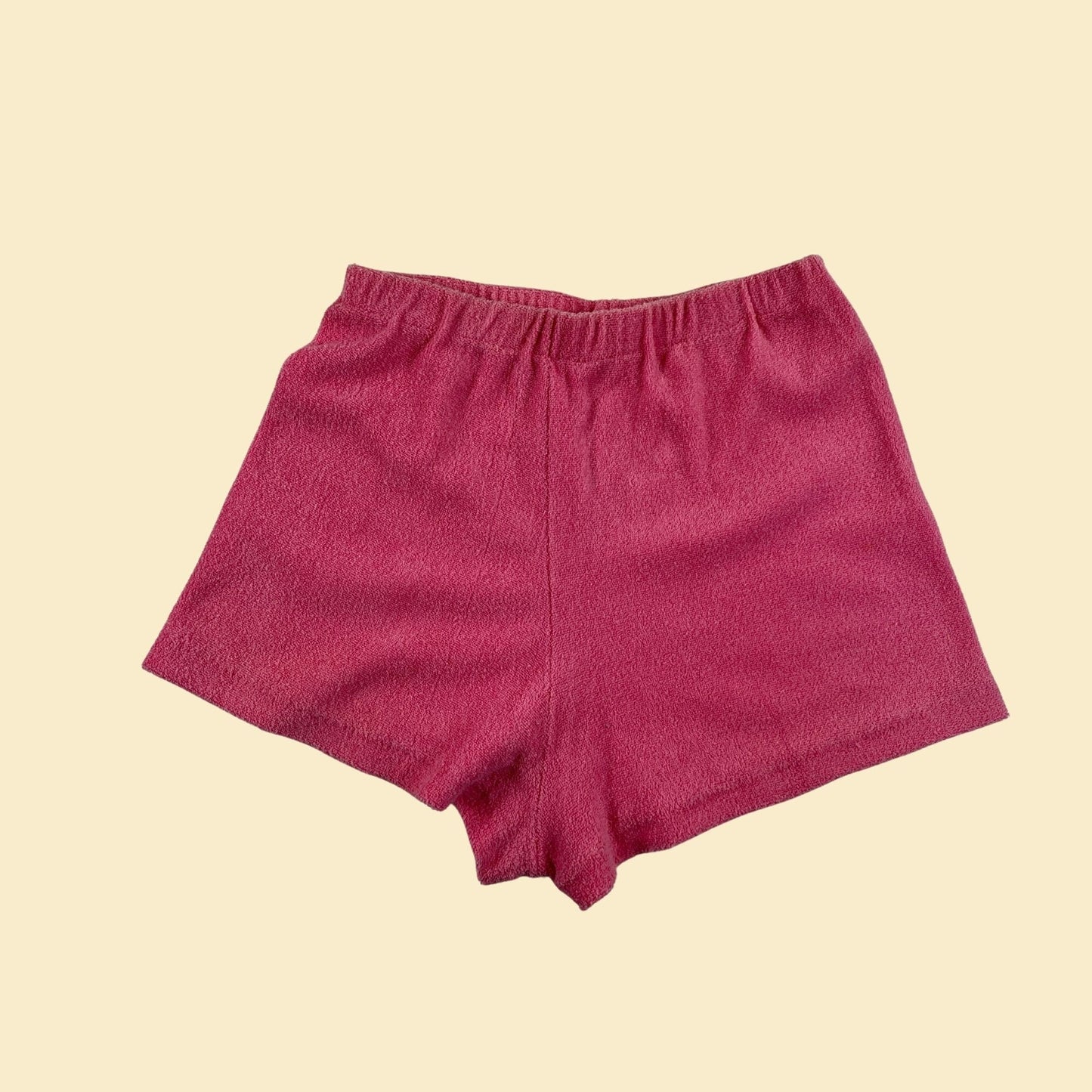 1970s M terry cloth shorts by Tastee Goodies California, pink vintage 70s women's casual/beach shorts